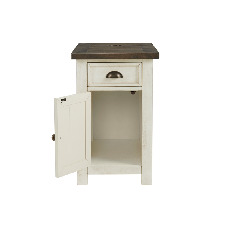 Martin Svensson Home Monterey End Table with USB Charging in Cream White/Brown