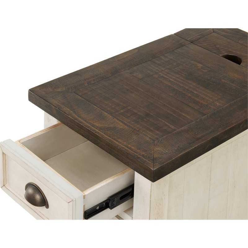 Martin Svensson Home Monterey End Table with USB Charging in Cream White/Brown