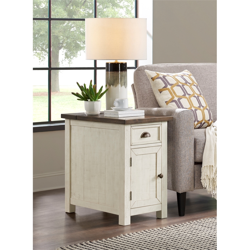 Martin Svensson Home Monterey End Table with USB Charging in Cream White/Brown