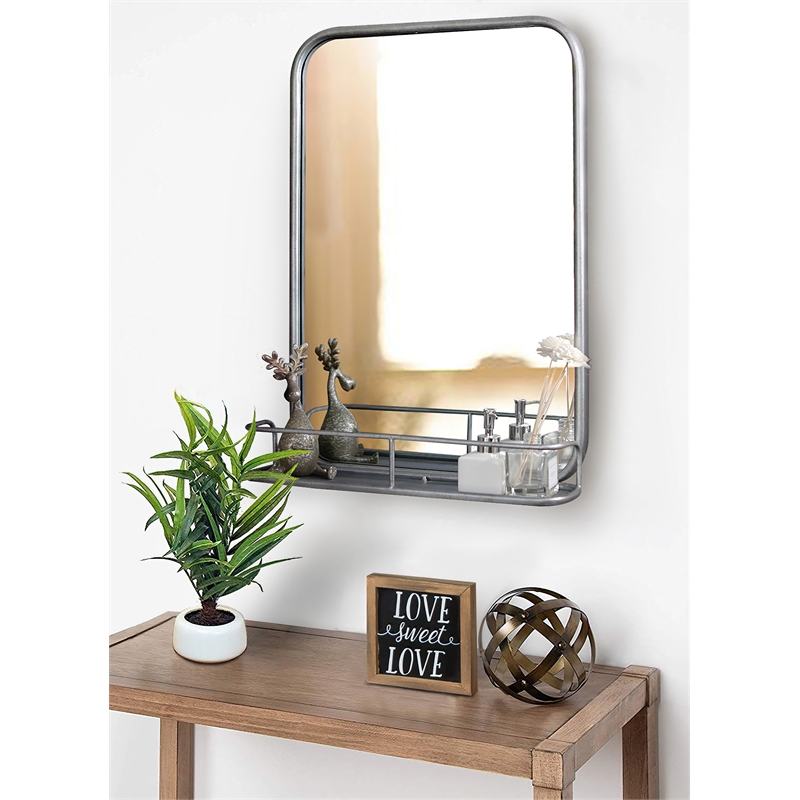 Martin Svensson Home Coltan 20 x 28 in. Mirror with Shelf Antique Pewter