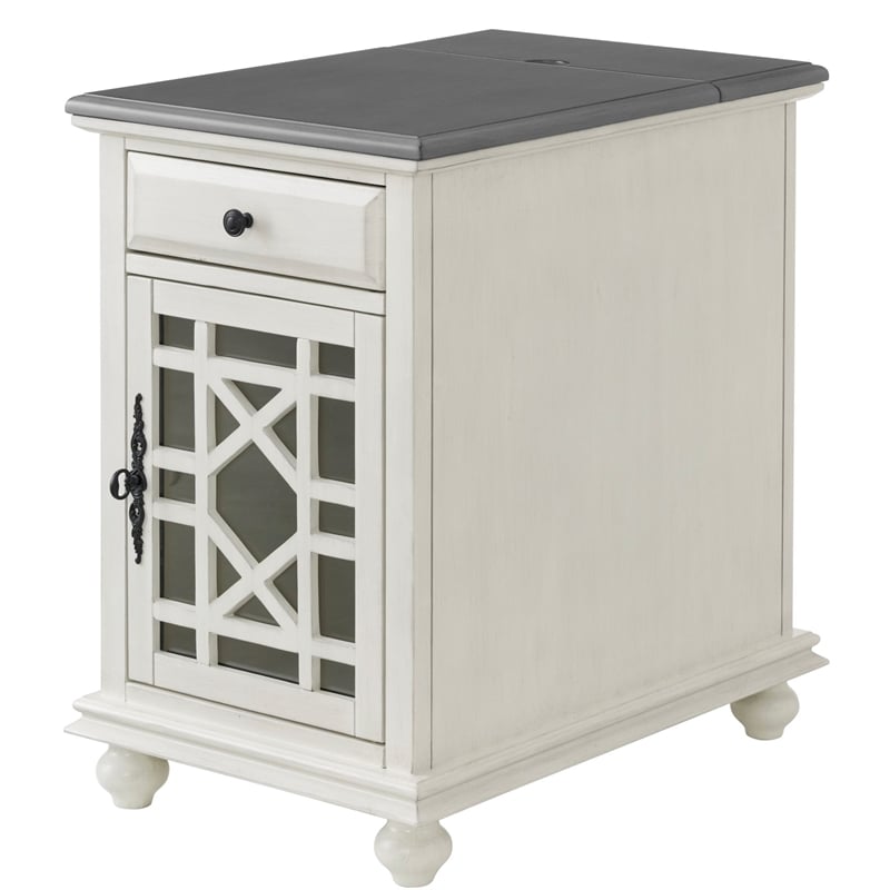 Martin Svensson Home Elegant Chairside Table with Power White with Gray Top