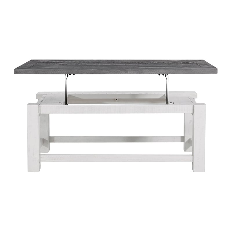 Space Saver White Stain and Grey Solid Wood Lift Top Coffee Table