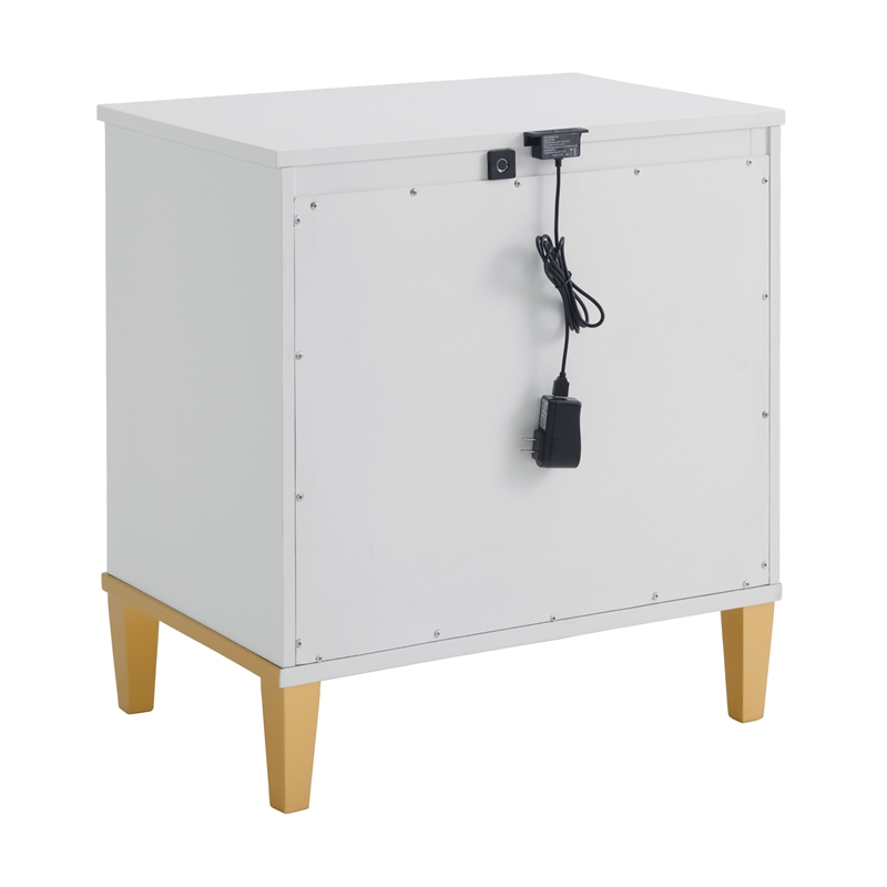 Martin Svensson Home Emma 2 Drawer White and Gold Nightstand w/Security Lock