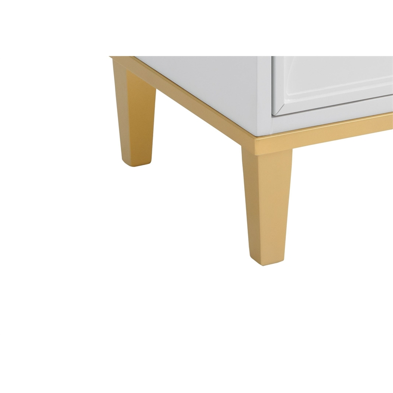Martin Svensson Home Emma 2 Drawer White and Gold Nightstand w/Security Lock