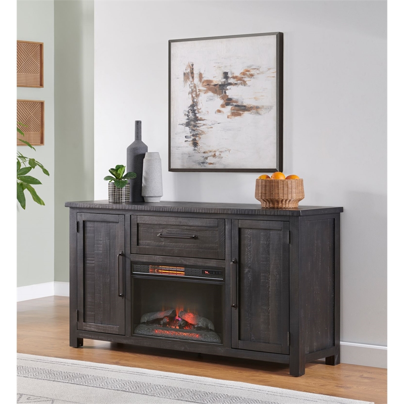 Martin Svensson Home Napa Solid Wood Black Dining Server with Fireplace
