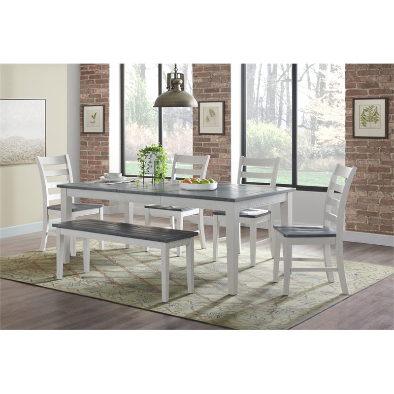 Monterey Solid Wood White Stain and Gray Dining Table with Extendable Leaf