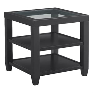 Cordero 24&quot Glass Top Black End Table with Storage