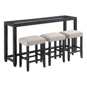 Cordero 72&quot Glass Top Black Console Bar Table and 3 Stools Set