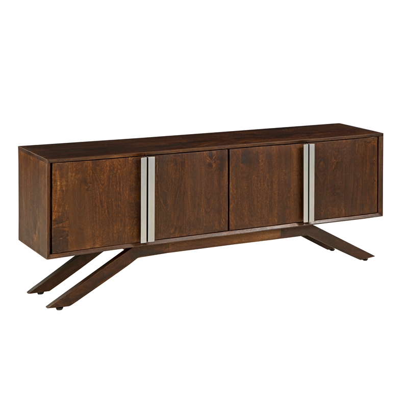Modena 59-Inch 4-Door Mid-Century Modern Solid Wood Walnut Finish TV Stand