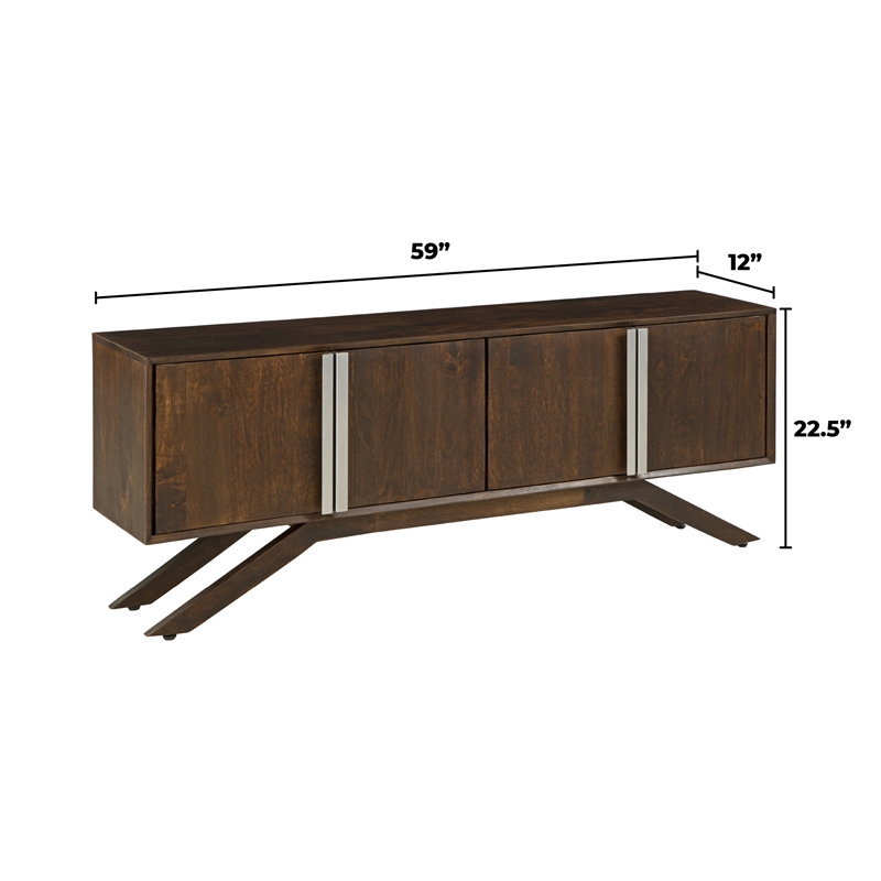 Modena 59-Inch 4-Door Mid-Century Modern Solid Wood Walnut Finish TV Stand
