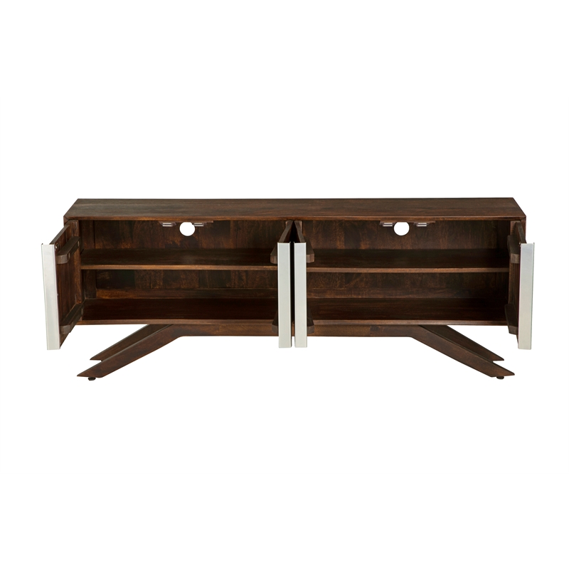 Modena 59-Inch 4-Door Mid-Century Modern Solid Wood Walnut Finish TV Stand