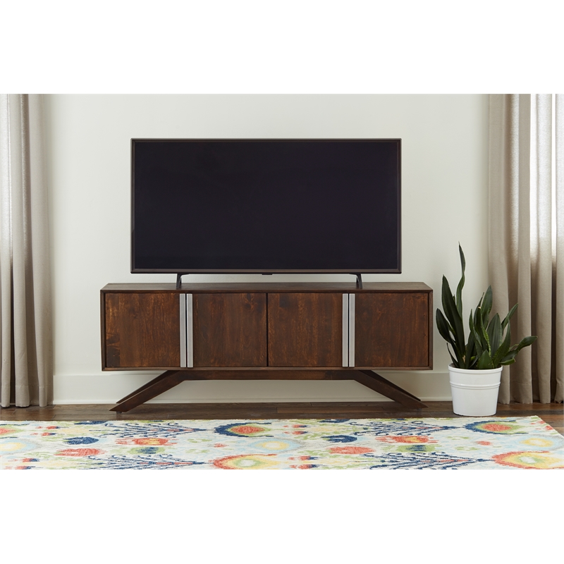 Modena 59-Inch 4-Door Mid-Century Modern Solid Wood Walnut Finish TV Stand
