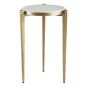 Billie 24&quot Tall Round Genuine White Marble Top Accent End Table with Gold Frame