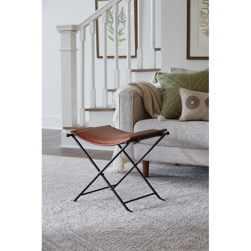 Billings Top Grain Leather Cinnamon Saddle Seat Accent Stool Bench