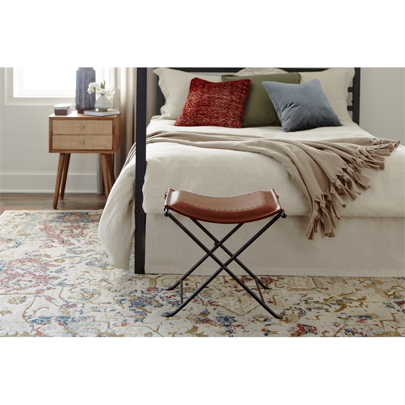 Billings Top Grain Leather Cinnamon Saddle Seat Accent Stool Bench