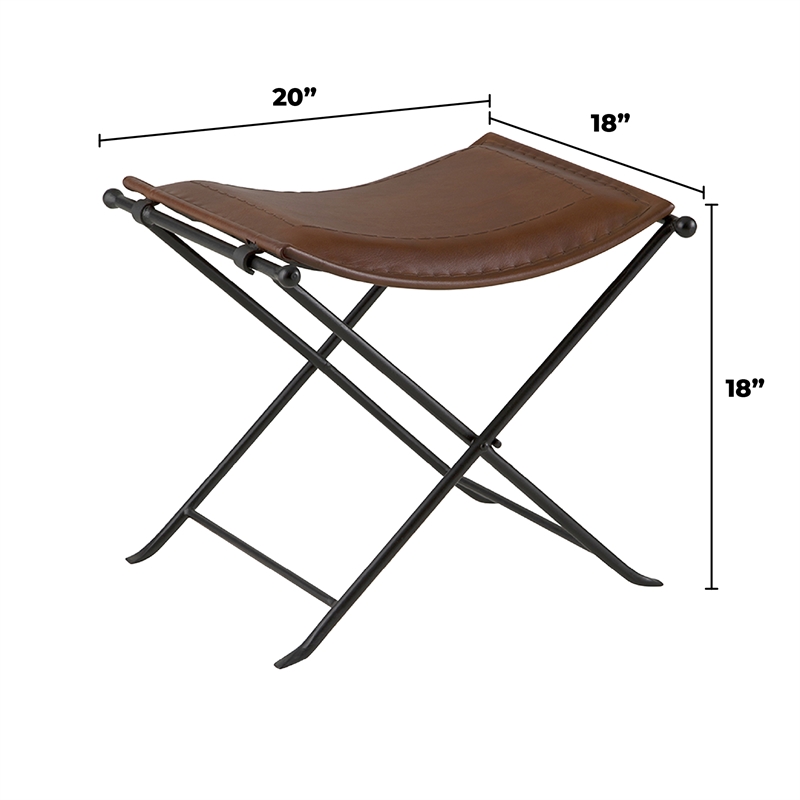 Billings Top Grain Leather Cinnamon Saddle Seat Accent Stool Bench