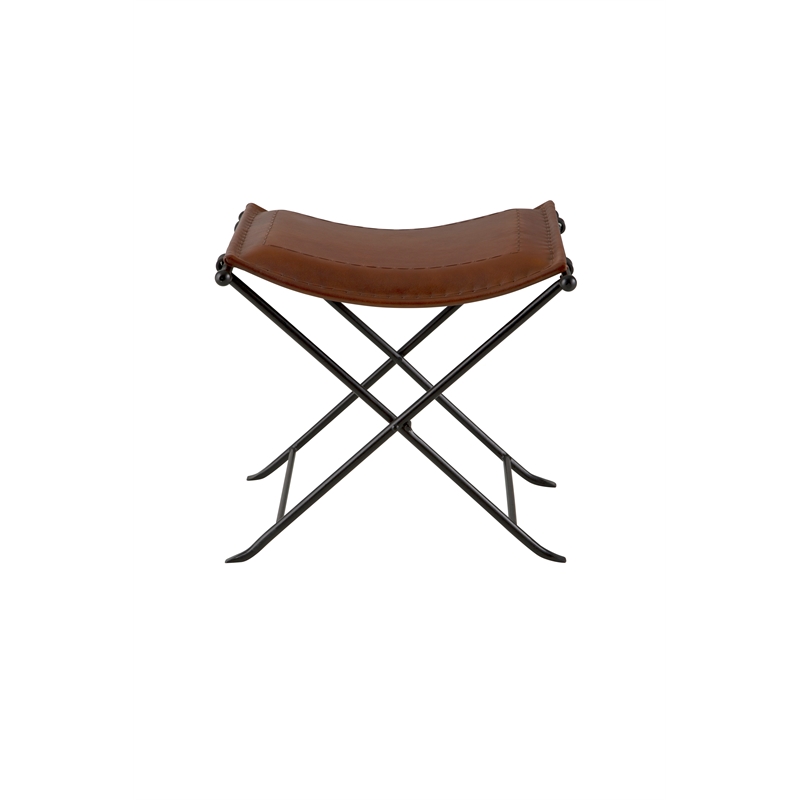 Billings Top Grain Leather Cinnamon Saddle Seat Accent Stool Bench