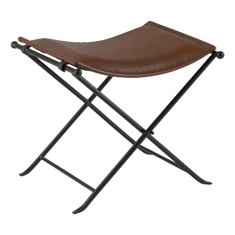 Billings Top Grain Leather Cinnamon Saddle Seat Accent Stool Bench