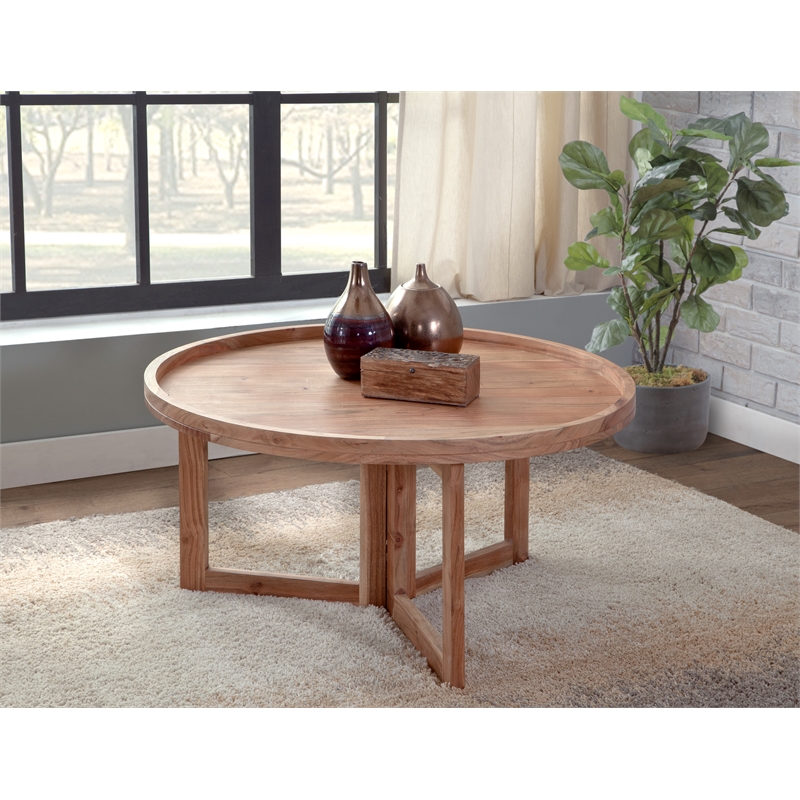Martin Svensson Home Naples Round Wood Coffee Table with Tray Top in Natural