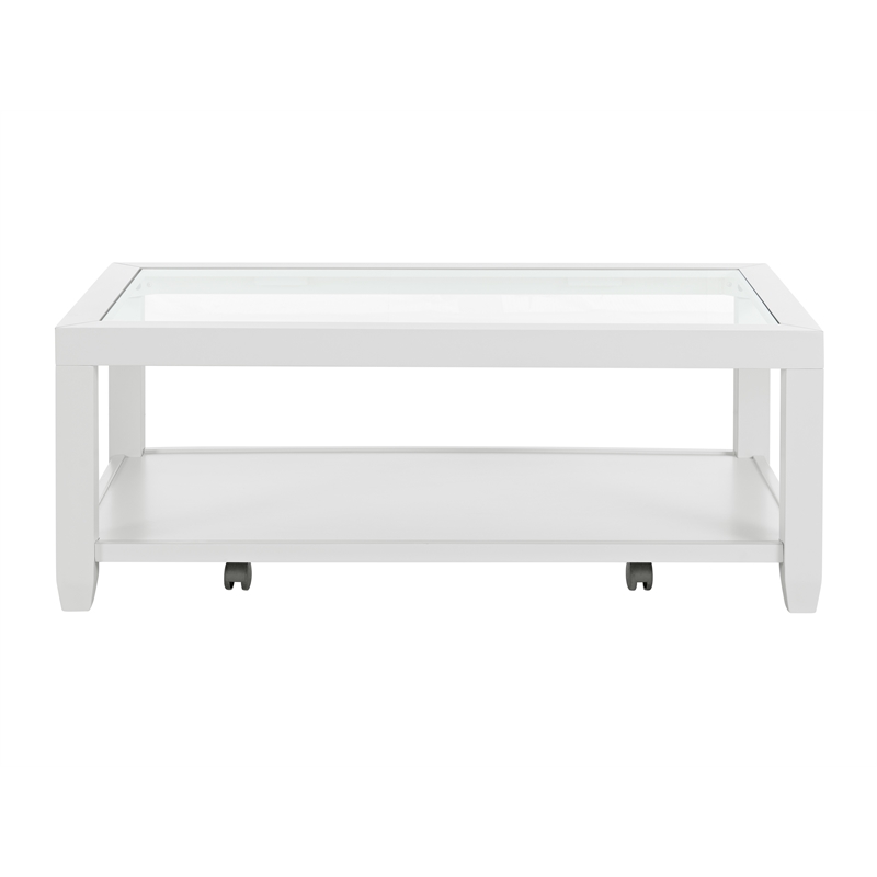 Cordero Wood and Glass Top White Coffee Table with Shelf Storage