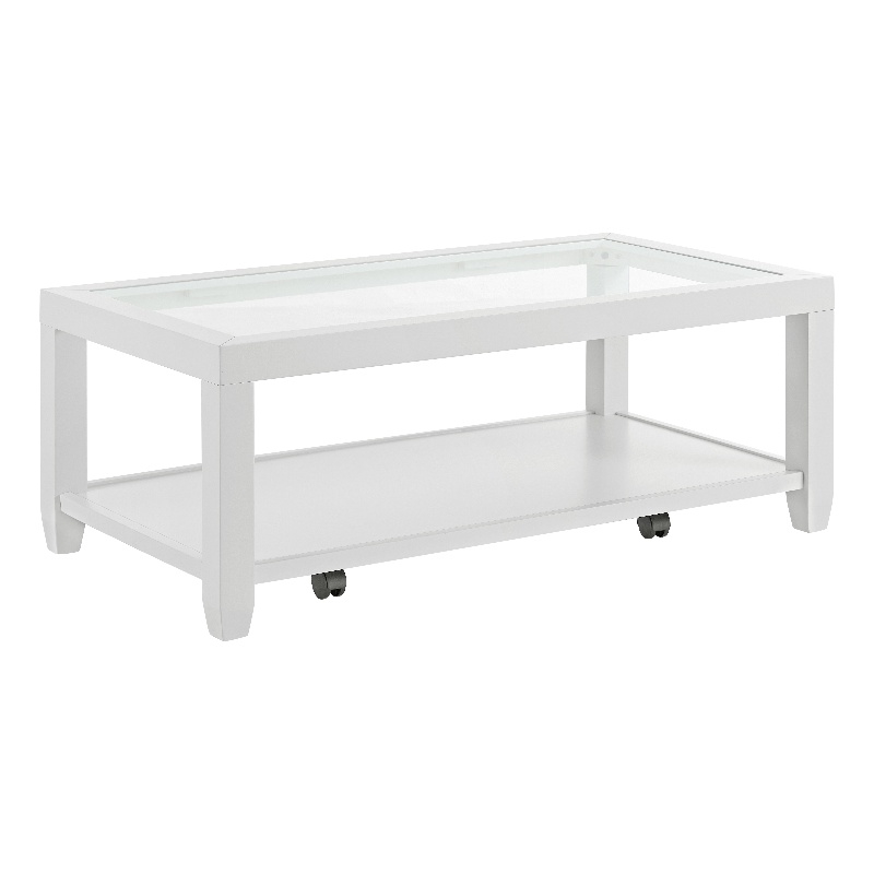 Cordero Wood and Glass Top White Coffee Table with Shelf Storage