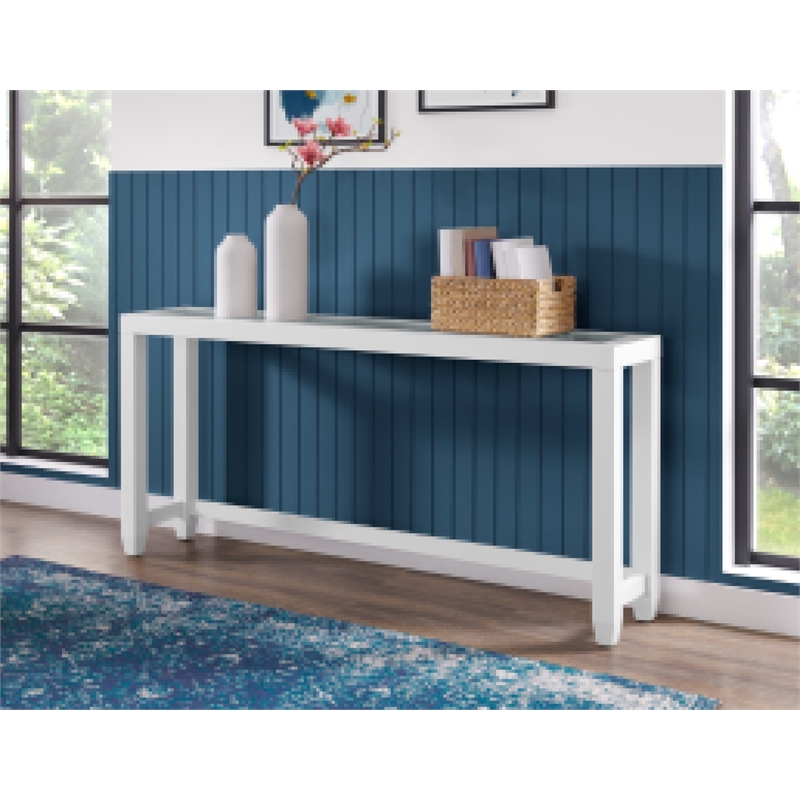 Cordero Wood and Glass Top White Sofa Console Entryway Table