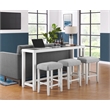 Cordero Wood and Glass Top White Console Bar Table with Power and Stools Set
