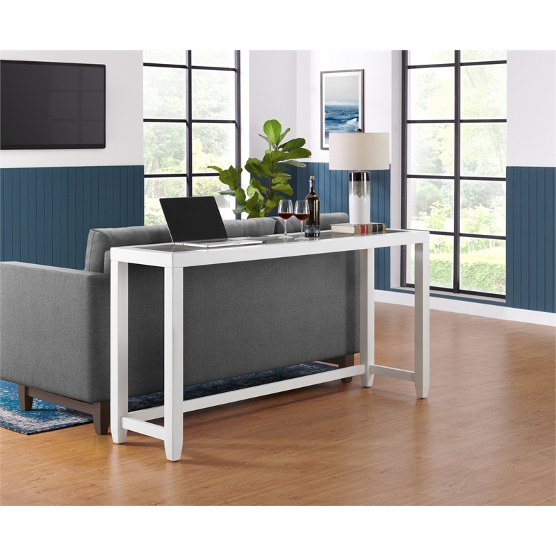 Cordero Wood and Glass Top White Console Bar Table with Power and Stools Set