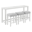 Cordero Wood and Glass Top White Console Bar Table with Power and Stools Set