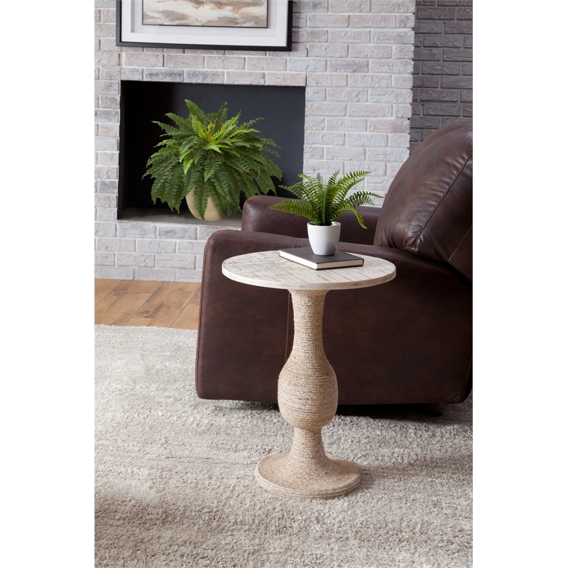 Martin Svensson Home Kinney Round Solid Wood and Jute End Table in Whitewash