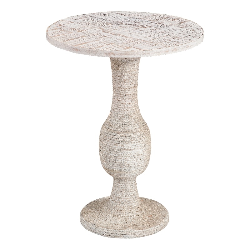 Martin Svensson Home Kinney Round Solid Wood and Jute End Table in Whitewash