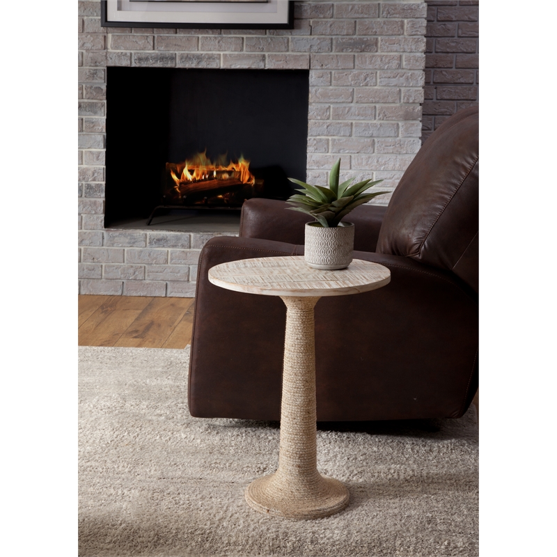 Martin Svensson Home Abbott Round Solid Wood and Jute End Table in Whitewash