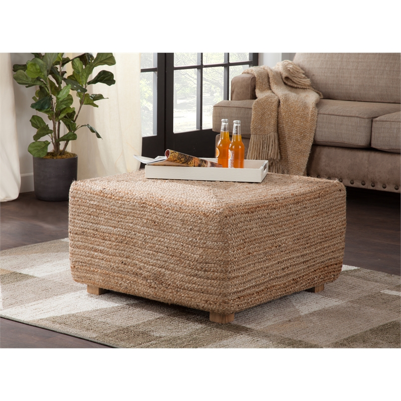 Biscayne Natural 30-Inch Woven Jute and Solid Wood Square Coffee Table
