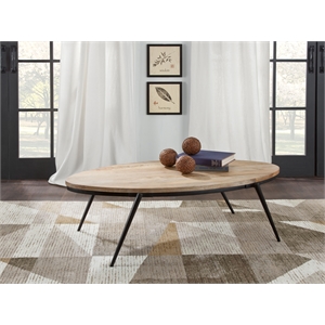 Florence Natural Solid Wood Top and Black Metal Base Oval Coffee Table