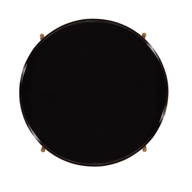 Stevie Round Enameled Black Metal and Wood Tray Top Coffee Table with Storage