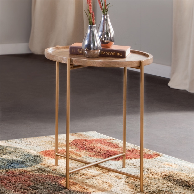 Martin Svensson Home Hemingway Round Tray Top Wood End Table in Natural