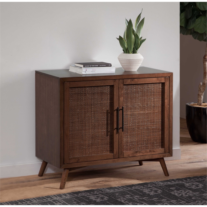 Classic Mid-Century Modern 2-Door Cinnamon Brown Wood Accent Chest
