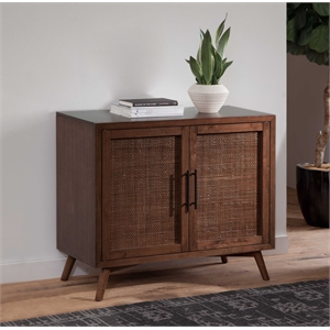 Classic Mid-Century Modern 2-Door Cinnamon Brown Wood Accent Chest