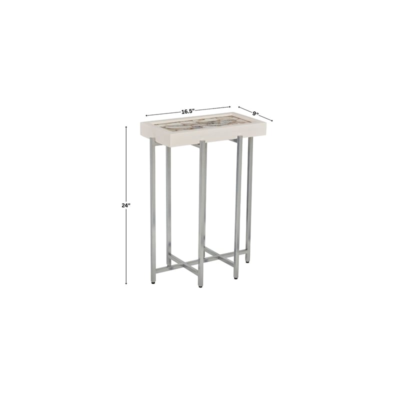 View Point Stone Top Table with Wood Frame - White Agate and White Wood