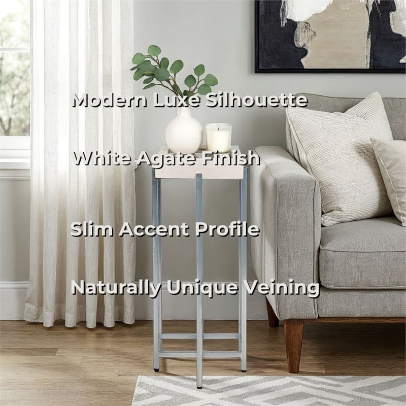 View Point Stone Top Table with Wood Frame - White Agate and White Wood
