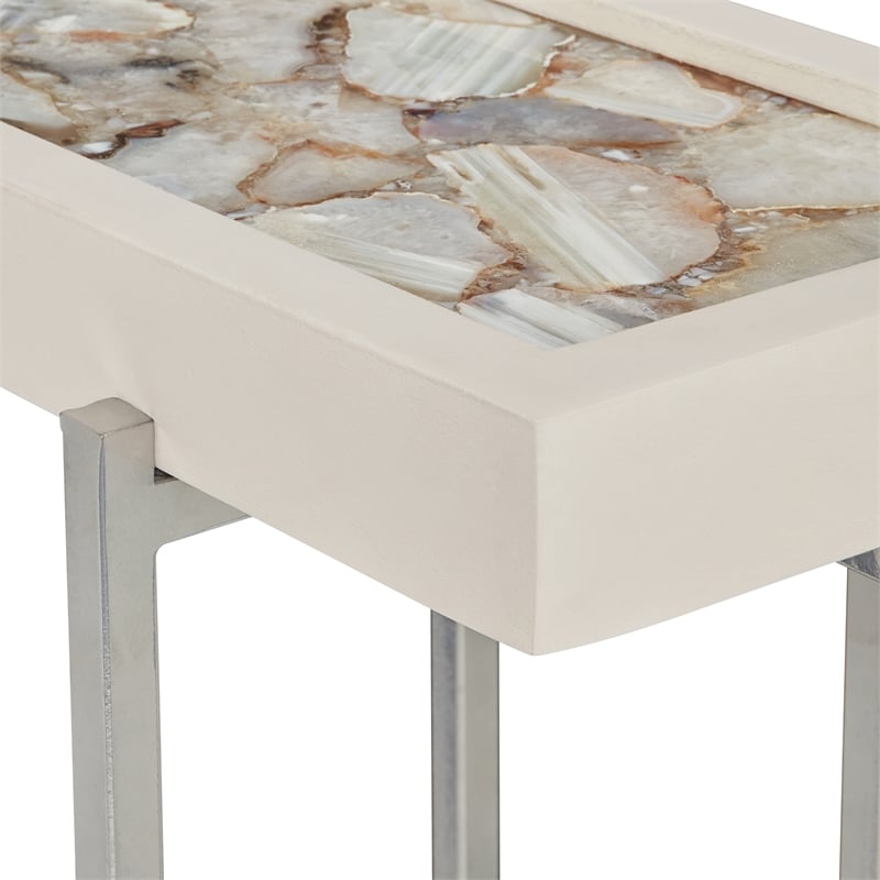 View Point Stone Top Table with Wood Frame - White Agate and White Wood