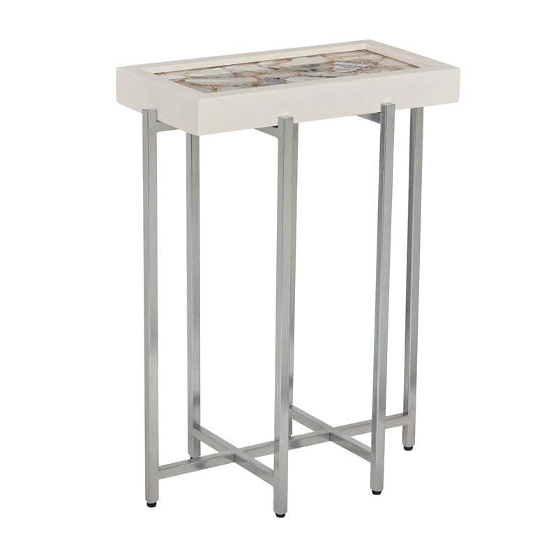 View Point Stone Top Table with Wood Frame - White Agate and White Wood