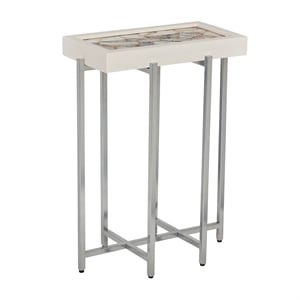 View Point Stone Top Table with Wood Frame - White Agate and White Wood