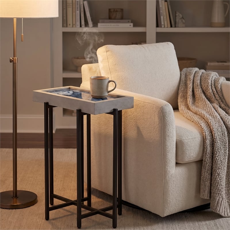 View Point Stone Top Table with Wood Frame - Coal Agate and Gray Wood