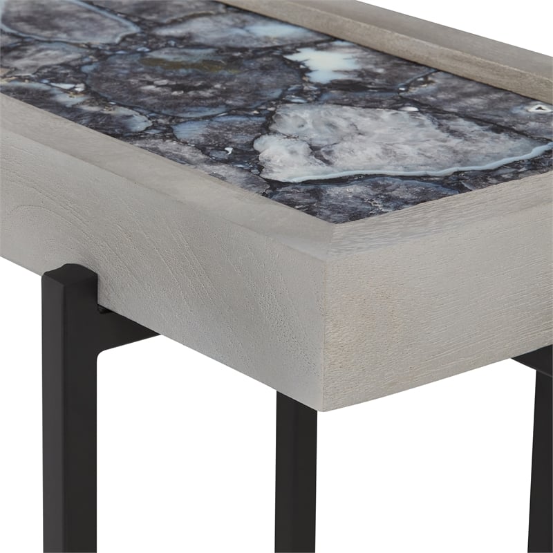 View Point Stone Top Table with Wood Frame - Coal Agate and Gray Wood
