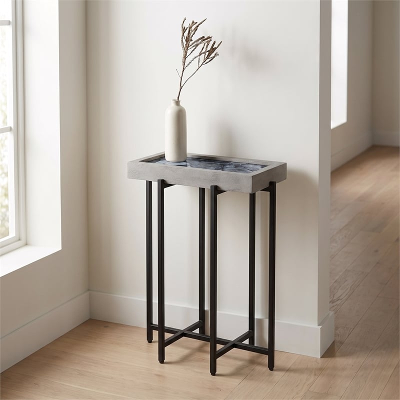 View Point Stone Top Table with Wood Frame - Coal Agate and Gray Wood