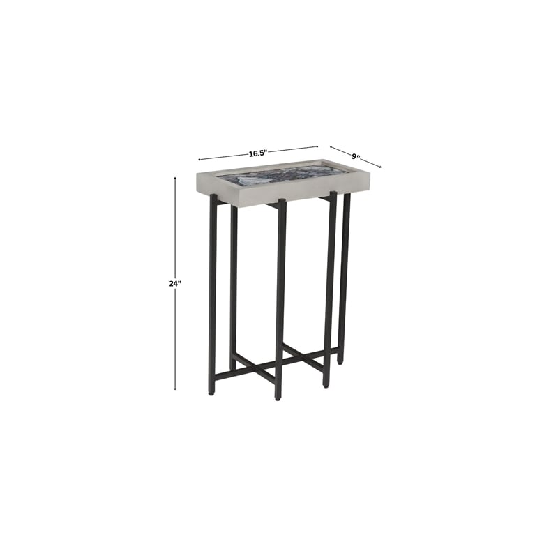 View Point Stone Top Table with Wood Frame - Coal Agate and Gray Wood