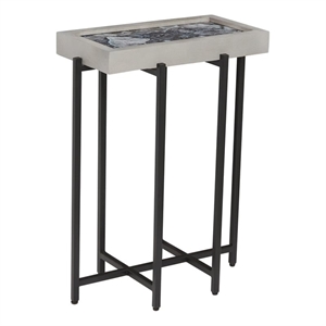 View Point Stone Top Table with Wood Frame - Coal Agate and Gray Wood