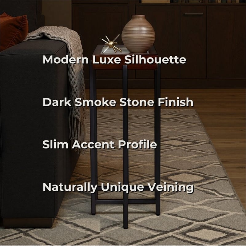 View Point Stone Top Table with Wood Frame - Dark Smoke and Brown Wood