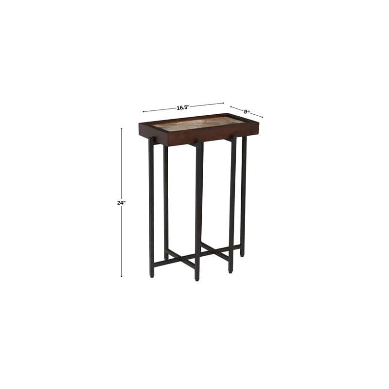 View Point Stone Top Table with Wood Frame - Dark Smoke and Brown Wood